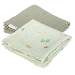 Little Dutch Musselintuch Swaddles 70 x 70 Little Farm / Olive 2er-Set