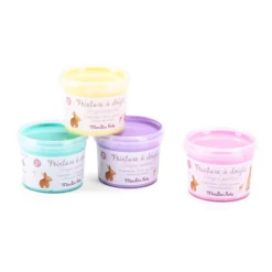 Moulin Roty Fingerfarbe im Tu00f6pfchen Pastell 4er-Set