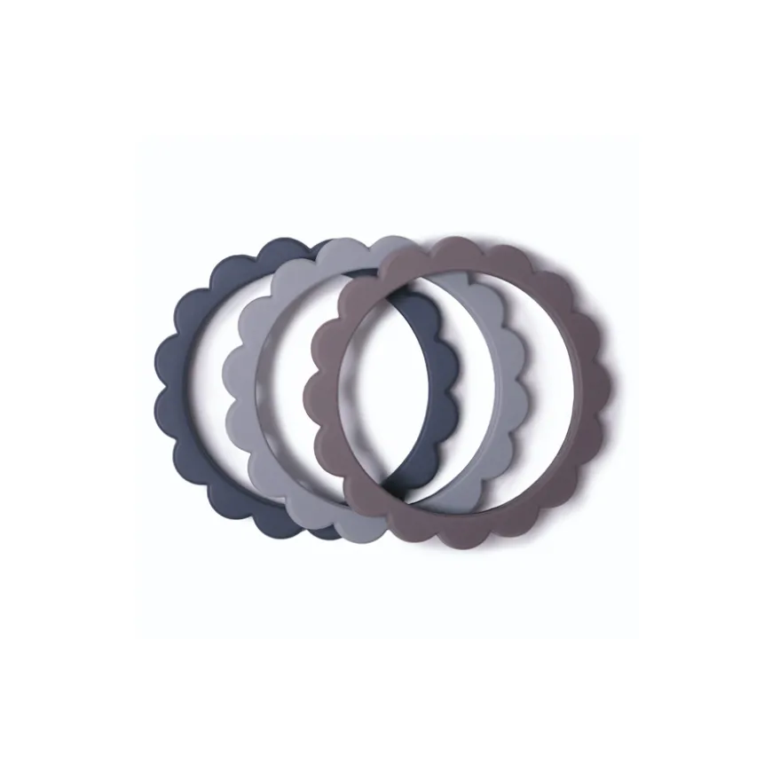 Mushie Armband Blumen Steel/Dove Gray/Stone 3er-Set