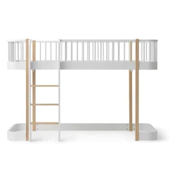 Oliver Furniture halbhohes Hochbett Wood Original Weiu00df/Eiche - Leiter vorne 138 cm