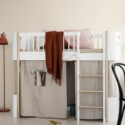 Oliver Furniture halbhohes Hochbett Wood Mini+ Weiu00df/Eiche