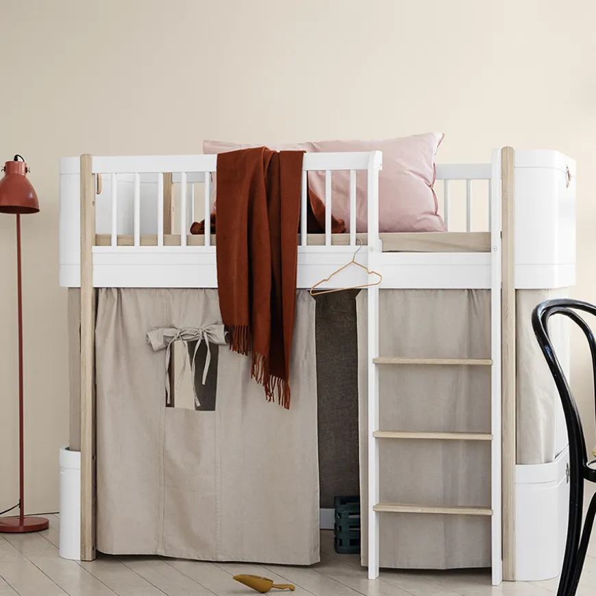 Oliver Furniture halbhohes Hochbett Wood Mini+ Weiu00df/Eiche