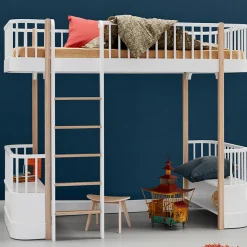 Oliver Furniture Hochbett Wood Original Weiu00df/Eiche - Leiter vorne