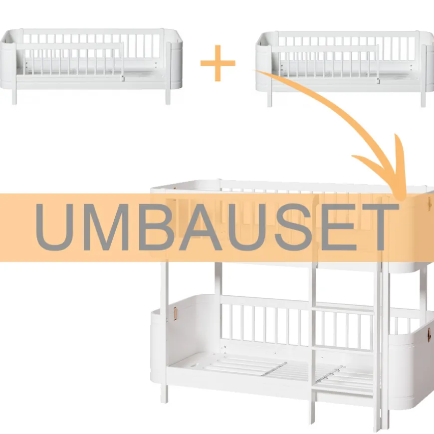 Oliver Furniture Umbauset Wood Mini+ 2 Juniorbetten zum halbhohen Etagenbett Weiu00df