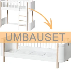 Oliver Furniture Umbauset Wood Mini+ halbhohes Hochbett zum Juniorbett Weiu00df/Eiche