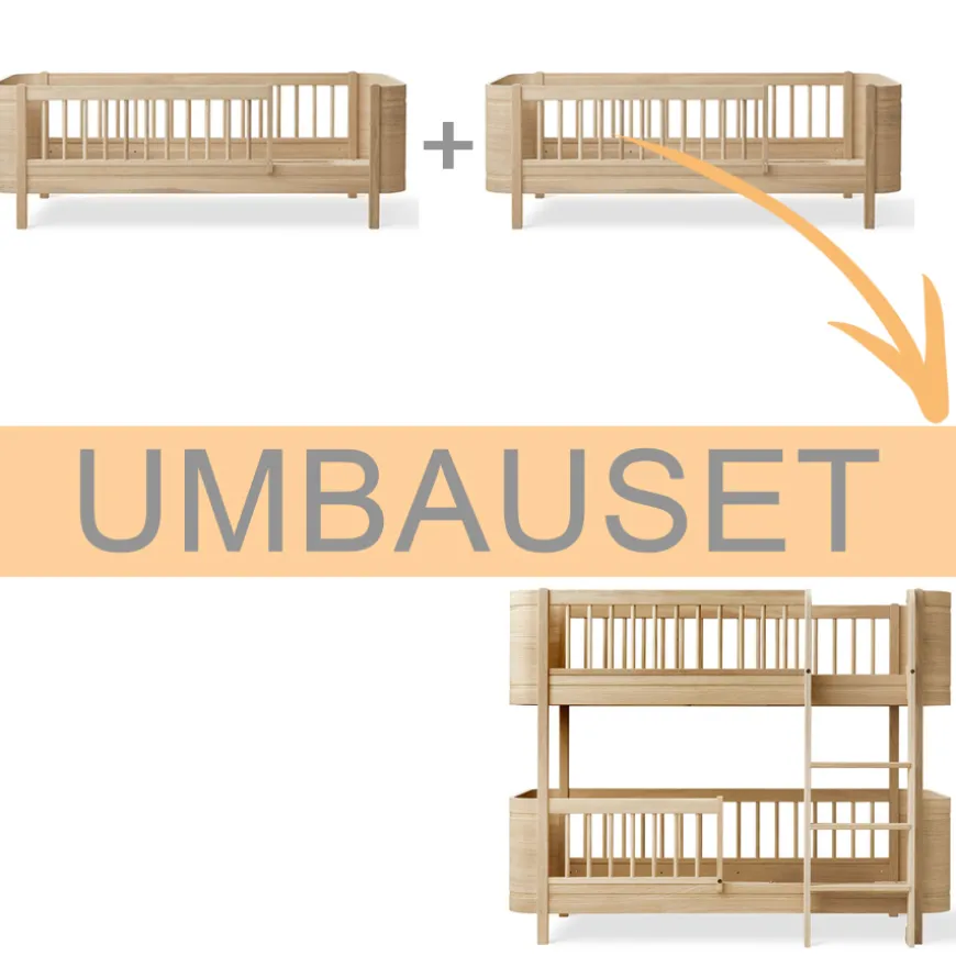 Oliver Furniture Umbauset Wood Mini+ 2 Juniorbetten zum halbhohen Etagenbett Eiche
