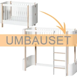 Oliver Furniture Umbauset fu00fcr Baby- und Kinderbett Wood Mini+ zum halbhohen Hochbett Weiu00df/Eiche