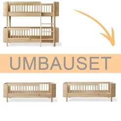 Oliver Furniture Umbauset Wood Mini+ halbhohes Etagenbett zu 2 Juniorbetten Eiche